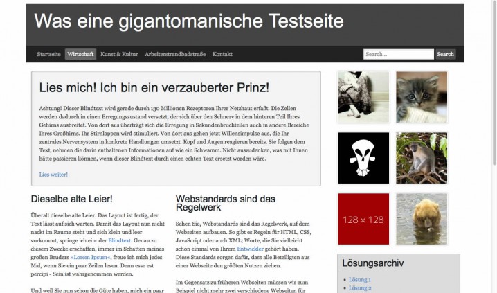 Ein Beispiellayout in breiter Darstellung, die rechte Spalte floatet