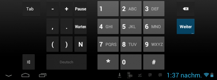 Zahlenblock beim type-Parameter tel auf Android