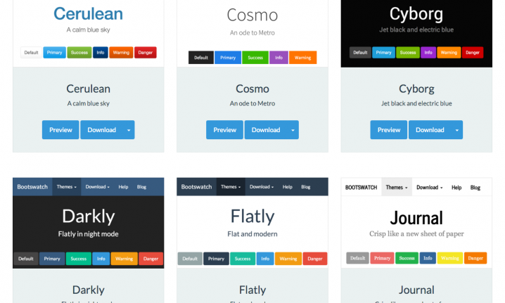 Screenshots von mehreren optisch sehr ähnlichen Bootstrap-Themes