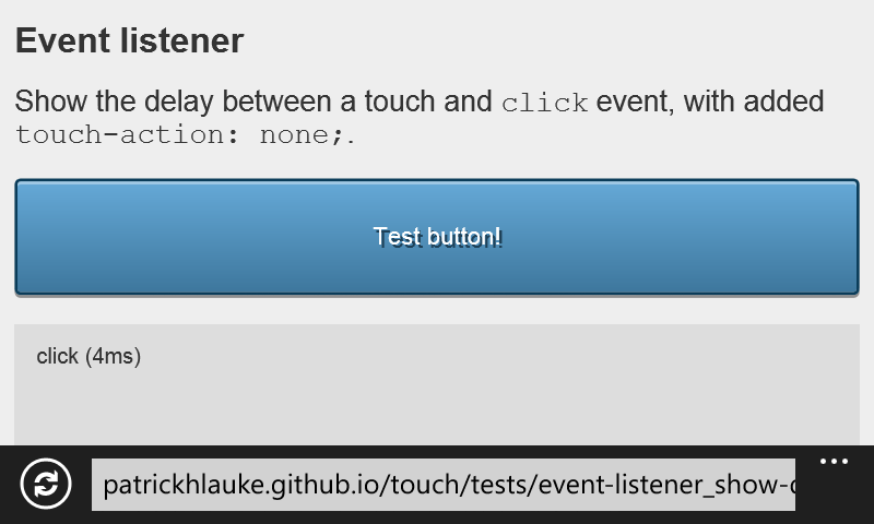 Beispiel 3 – touch-action:none unterdrückt 300ms Verzögerung in Windows Phone 8 / IE10