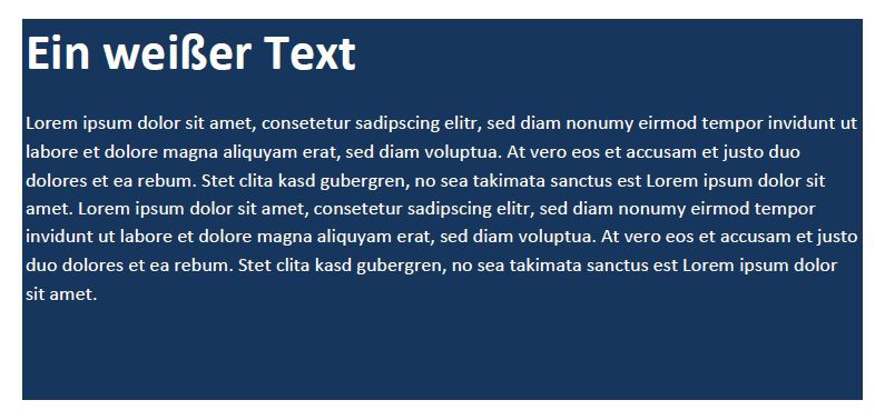 Weißer Text auf dunkelblauem Hintergrund