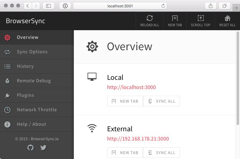 Abbildung Browsersync Webinterface