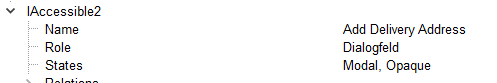 Ansicht von Iaccessible2: Neben Name und Rolle ist auch der Status modal erkennbar