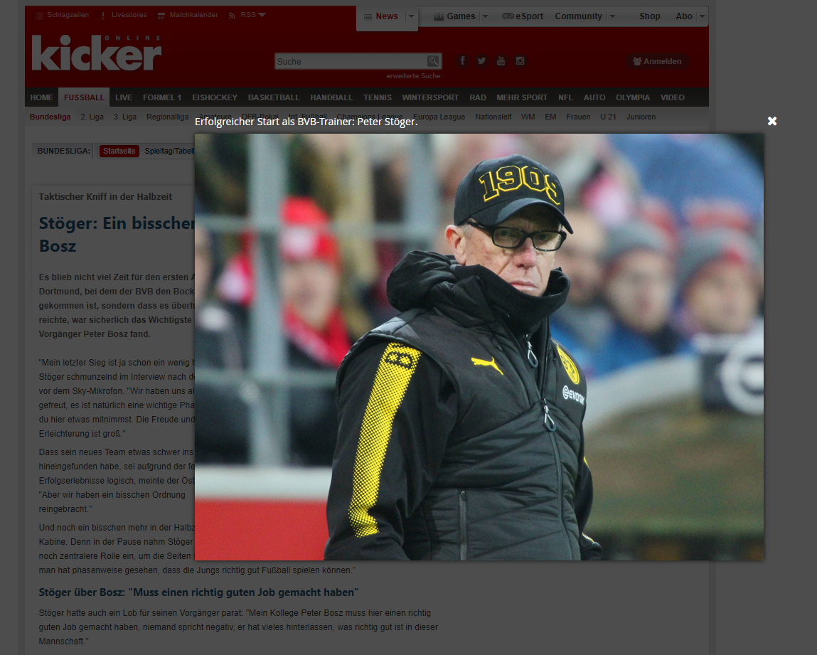 Vergrößertes modale Darstellung von Peter Stöger mit der Bildbeschriftung: Erfolgreicher Start als BVB-Trainer